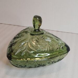Vintage 70's Hazel Atlas Green Glass Pinwheel Lidded